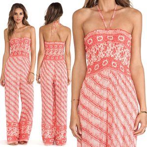 Free People Red Vintage Ruched Bohemian Jumpsuit S